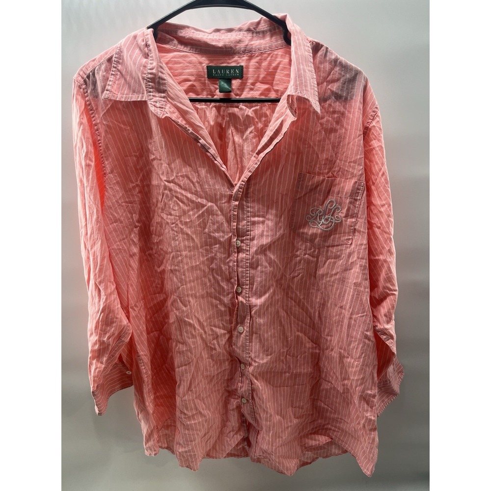 Lauren Ralph Lauren Womens Midi L Sleepshirt Nightgown Monogram Logo Pink Stripe